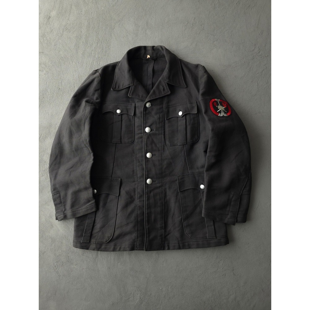 Vintage 1960s Swiss Euro Firefighter Uniform Jacket Deadstock Black Moleskin M